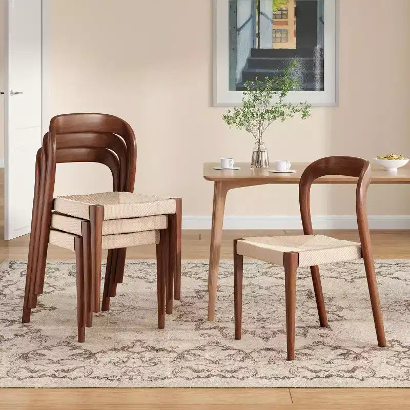 Wood Stackable Dining Room Chair Set of 4
