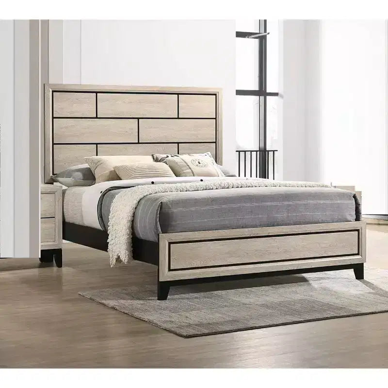 Twin/Full/Queen Cotemporary Platform Bed Frame Panel Low-profile Bed with Geometric Design Headboard Strong Wood Slats Easy to Assemble