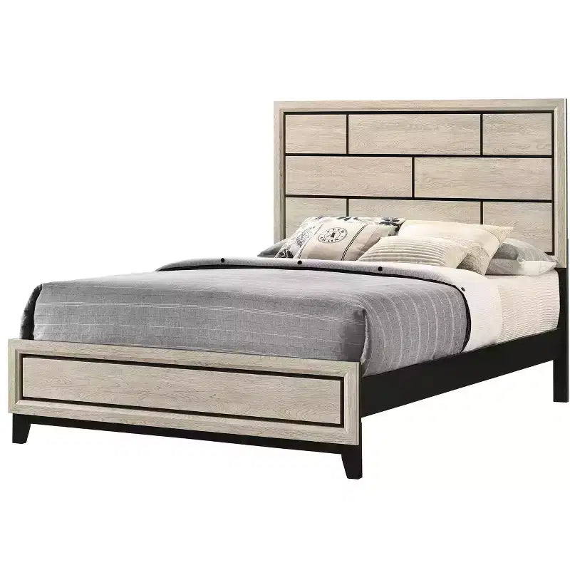Twin/Full/Queen Cotemporary Platform Bed Frame Panel Low-profile Bed with Geometric Design Headboard Strong Wood Slats Easy to Assemble