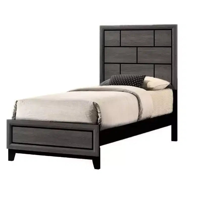 Twin/Full/Queen Cotemporary Platform Bed Frame Panel Low-profile Bed with Geometric Design Headboard Strong Wood Slats Easy to Assemble