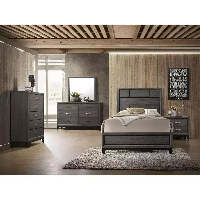 Twin/Full/Queen Cotemporary Platform Bed Frame Panel Low-profile Bed with Geometric Design Headboard Strong Wood Slats Easy to Assemble