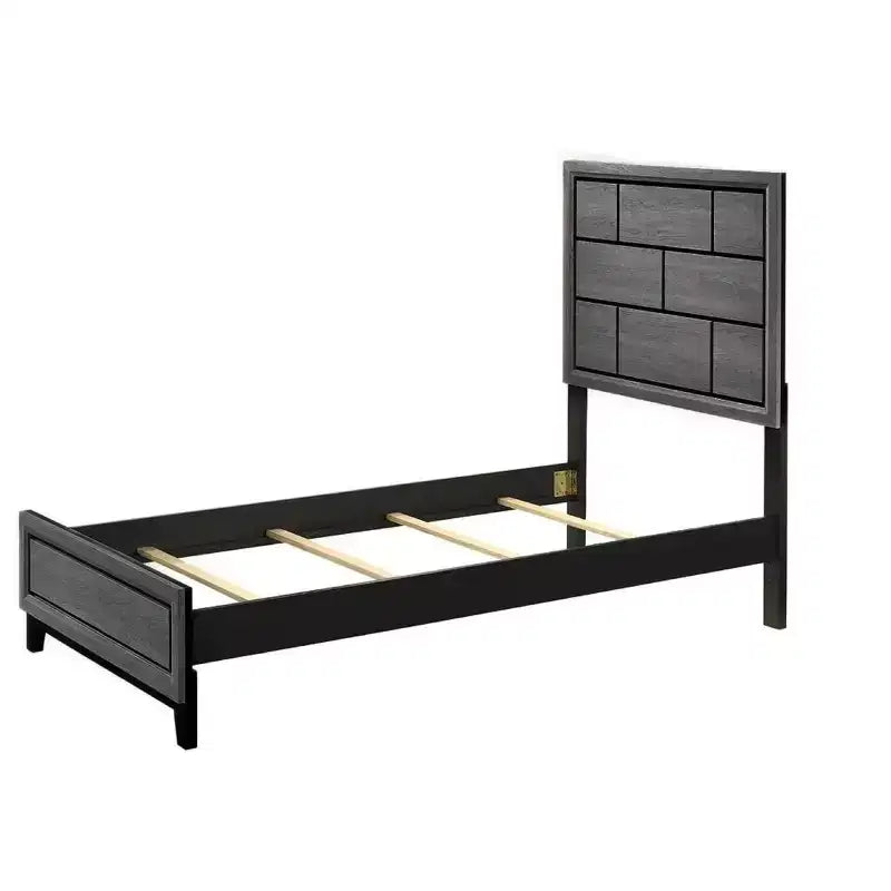 Twin/Full/Queen Cotemporary Platform Bed Frame Panel Low-profile Bed with Geometric Design Headboard Strong Wood Slats Easy to Assemble