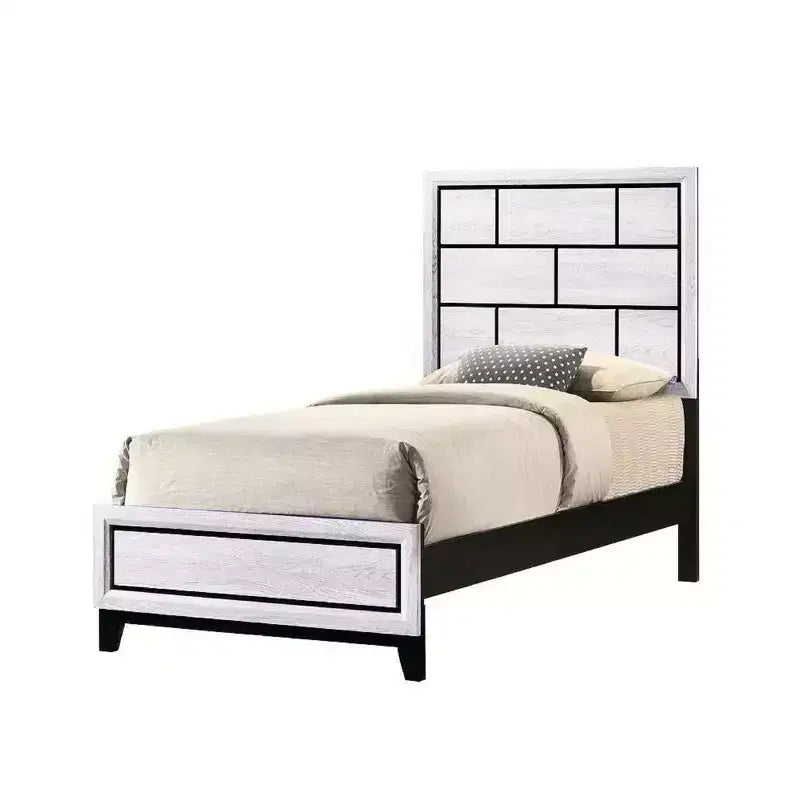 Twin/Full/Queen Cotemporary Platform Bed Frame Panel Low-profile Bed with Geometric Design Headboard Strong Wood Slats Easy to Assemble