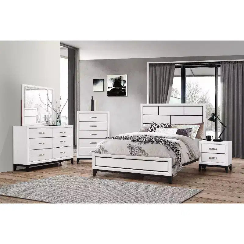 Twin/Full/Queen Cotemporary Platform Bed Frame Panel Low-profile Bed with Geometric Design Headboard Strong Wood Slats Easy to Assemble