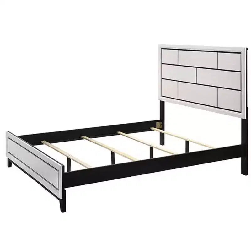 Twin/Full/Queen Cotemporary Platform Bed Frame Panel Low-profile Bed with Geometric Design Headboard Strong Wood Slats Easy to Assemble