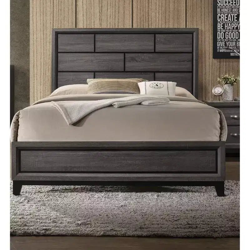 Twin/Full/Queen Cotemporary Platform Bed Frame Panel Low-profile Bed with Geometric Design Headboard Strong Wood Slats Easy to Assemble