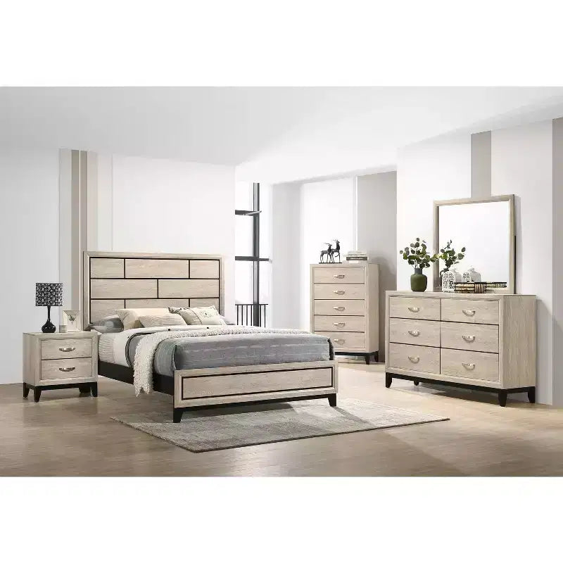 Twin/Full/Queen Cotemporary Platform Bed Frame Panel Low-profile Bed with Geometric Design Headboard Strong Wood Slats Easy to Assemble