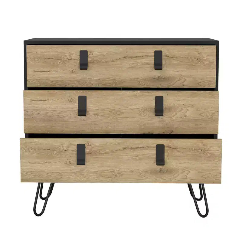 Modern Design 3-Drawer Bedroom Dressers with Metal Hairpin Legs, Wooden Storage Cabinet,Chest of Drawers for Bedroom,Entryway