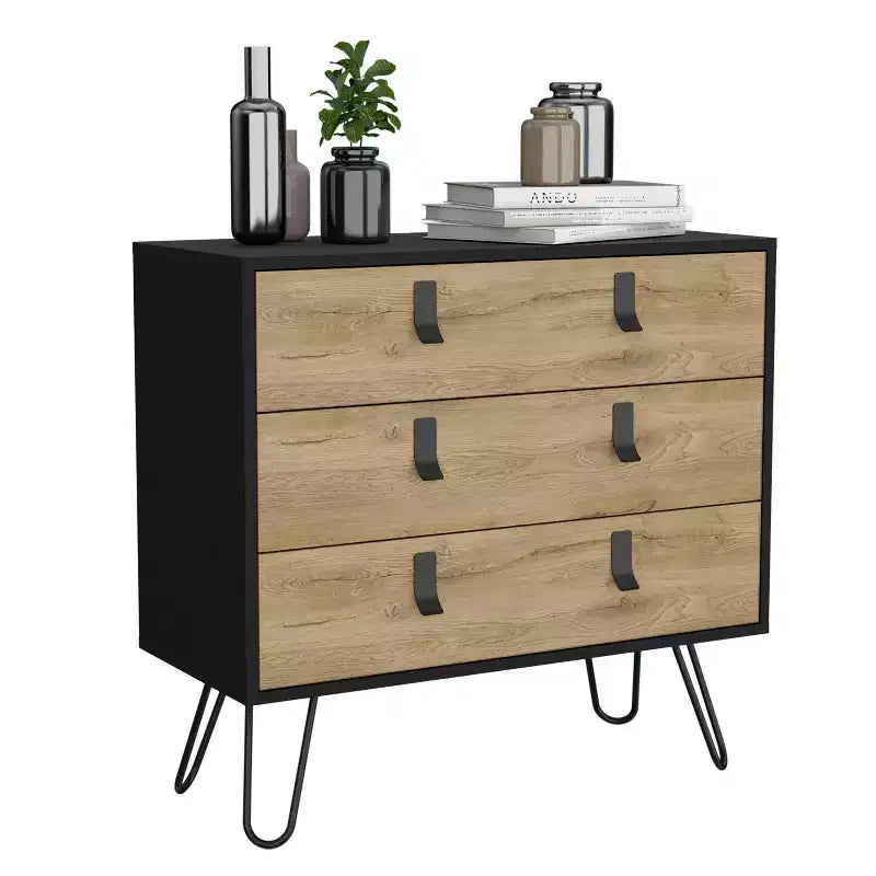 Modern Design 3-Drawer Bedroom Dressers with Metal Hairpin Legs, Wooden Storage Cabinet,Chest of Drawers for Bedroom,Entryway