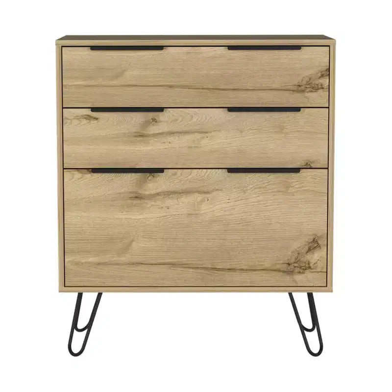 Modern Design 3-Drawer Bedroom Dressers with Metal Hairpin Legs, Wooden Storage Cabinet,Chest of Drawers for Bedroom,Entryway