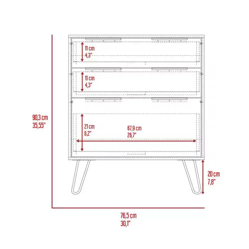 Modern Design 3-Drawer Bedroom Dressers with Metal Hairpin Legs, Wooden Storage Cabinet,Chest of Drawers for Bedroom,Entryway