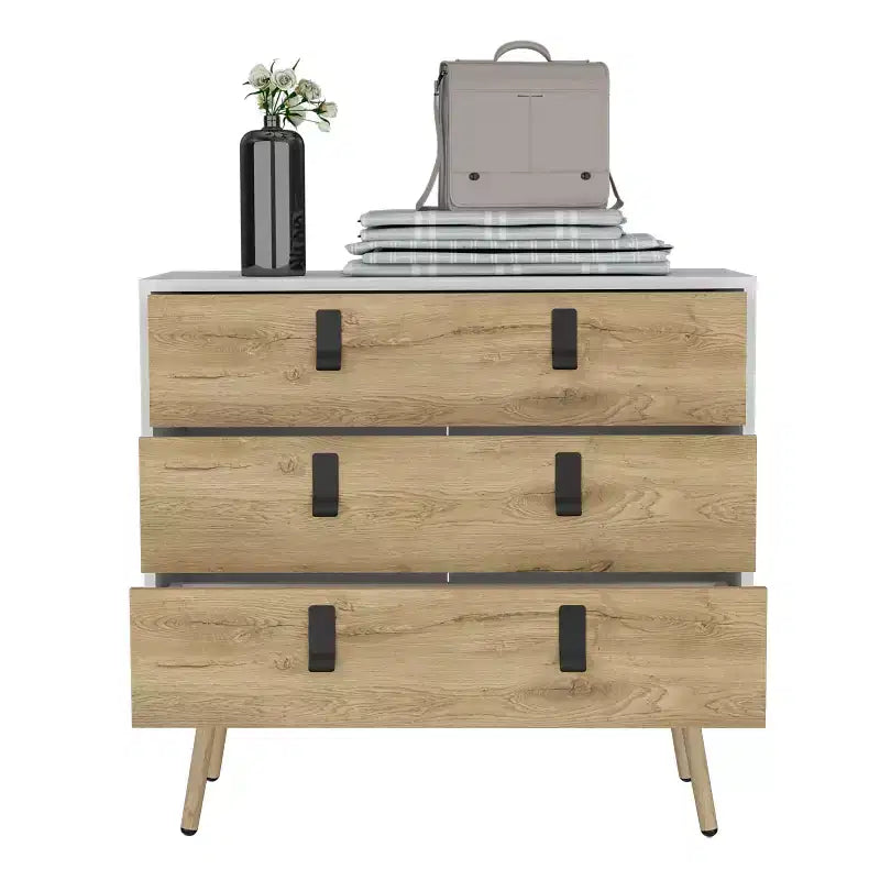 Modern Design 3-Drawer Bedroom Dressers with Metal Hairpin Legs, Wooden Storage Cabinet,Chest of Drawers for Bedroom,Entryway