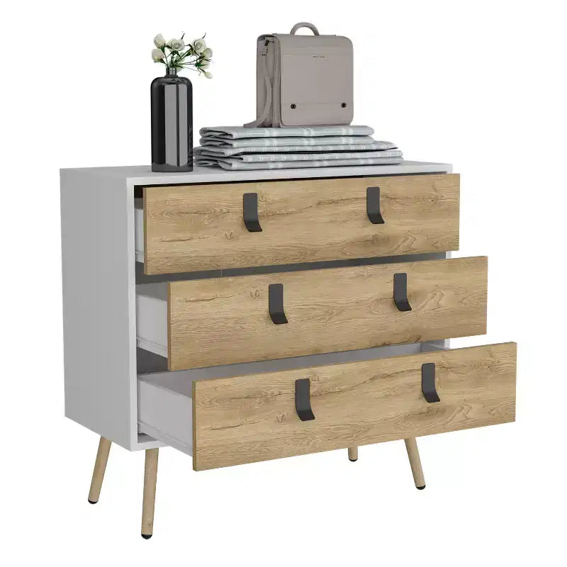 Modern Design 3-Drawer Bedroom Dressers with Metal Hairpin Legs, Wooden Storage Cabinet,Chest of Drawers for Bedroom,Entryway