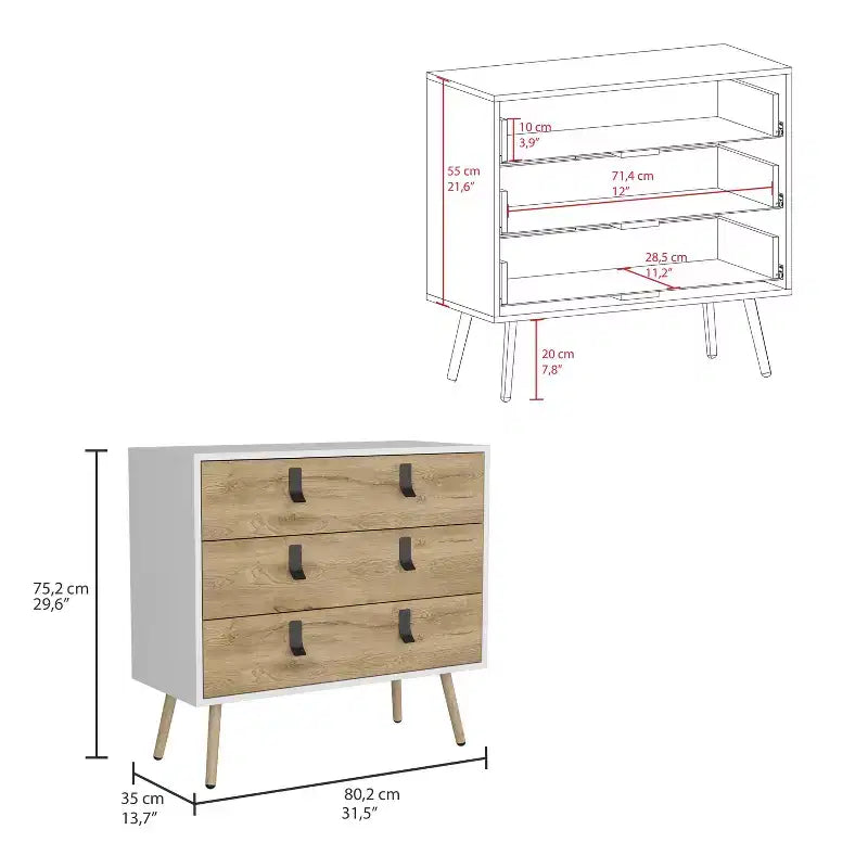 Modern Design 3-Drawer Bedroom Dressers with Metal Hairpin Legs, Wooden Storage Cabinet,Chest of Drawers for Bedroom,Entryway