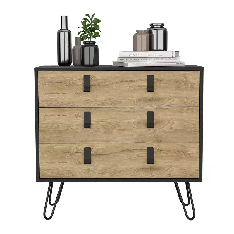 Modern Design 3-Drawer Bedroom Dressers with Metal Hairpin Legs, Wooden Storage Cabinet,Chest of Drawers for Bedroom,Entryway