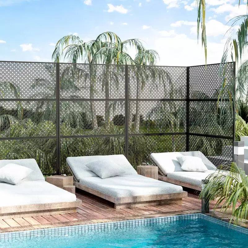MAYEERTY 72x47 Black Outdoor Natural Privacy Panel Screen, 3 Piece Set Natural Folding Divider for Backyard and Garden