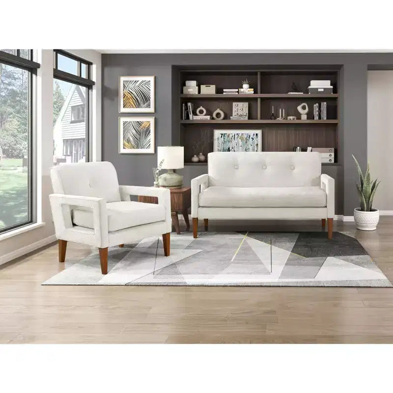 Comfy Chenille Sofa with Tufted Backrest, Solid Wood Legs Modern Loveseat Couch Upholstery Pocket for Apartments,living Room,Study