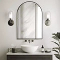 MAYEERTY 36x24 Black Arched Wall Mirror, Slim Aluminum Frame Right Angle Decorative Hanging Mirror for Bathroom & Entryway