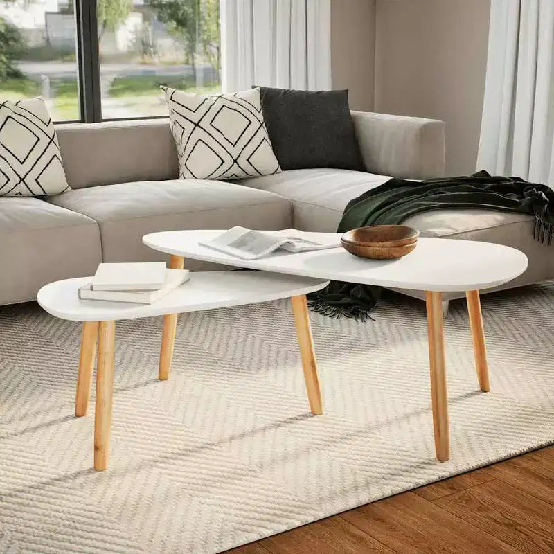 vidaXL Coffee Table Set of 2 White Solid pinewood, MDF Medium Durable