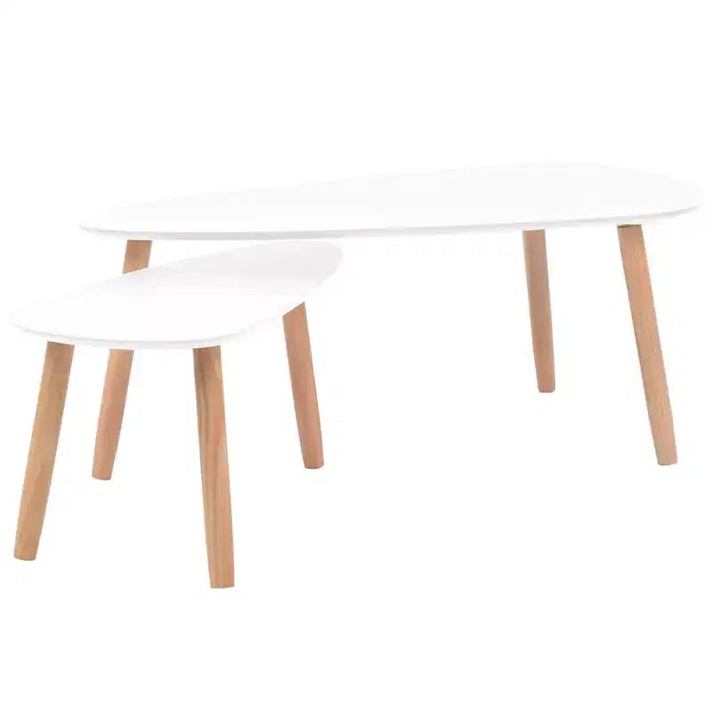Coffee Table Set of 2 White Solid pinewood, MDF Medium Durable