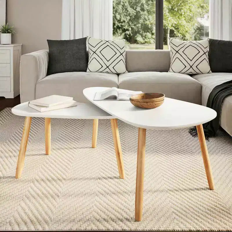 Coffee Table Set of 2 White Solid pinewood, MDF Medium Durable