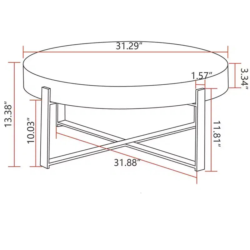 Round Coffee Table with Wood Top and Black/Gold Cross Metal Legs Retro Accent for Living Room