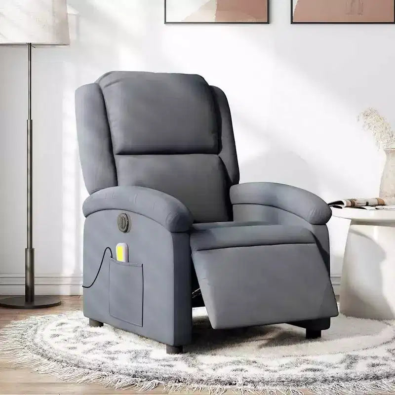 Electric Massage Recliner Chair - Dark Gray Velvet, Automatic Adjustable Footrest/Backrest, Vibrating 6-Point Massage, Side Pocket