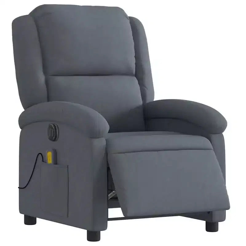 Electric Massage Recliner Chair - Dark Gray Velvet, Automatic Adjustable Footrest/Backrest, Vibrating 6-Point Massage, Side Pocket