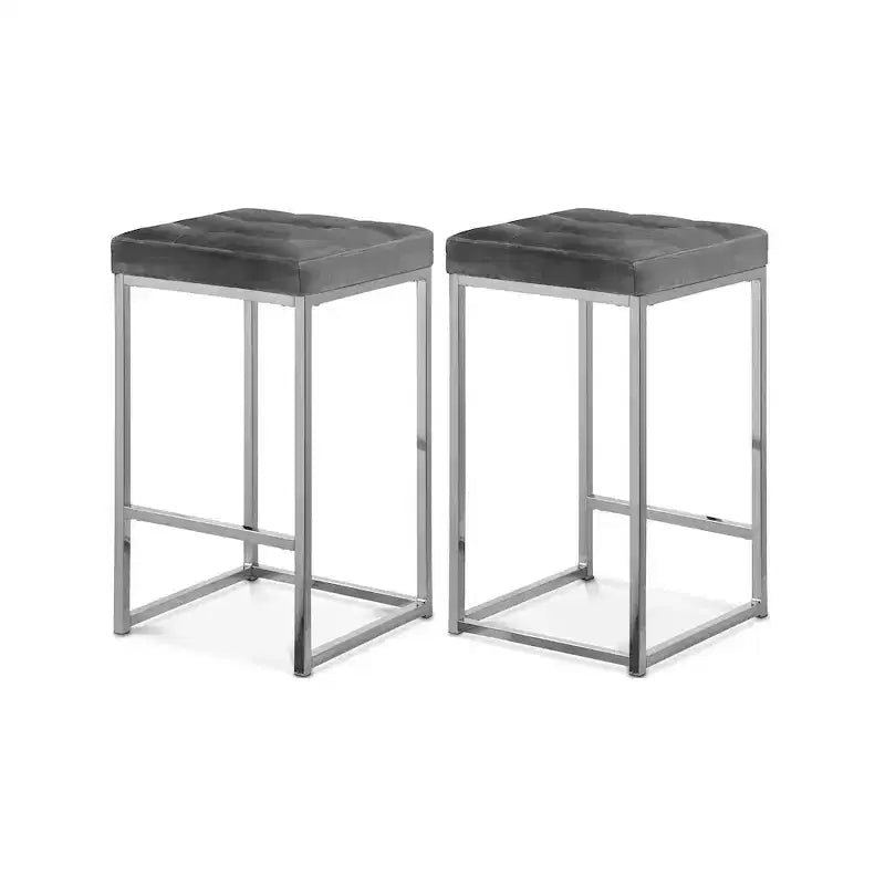Meridian Furniture,Nicola Grey Velvet Stool, Set of 2