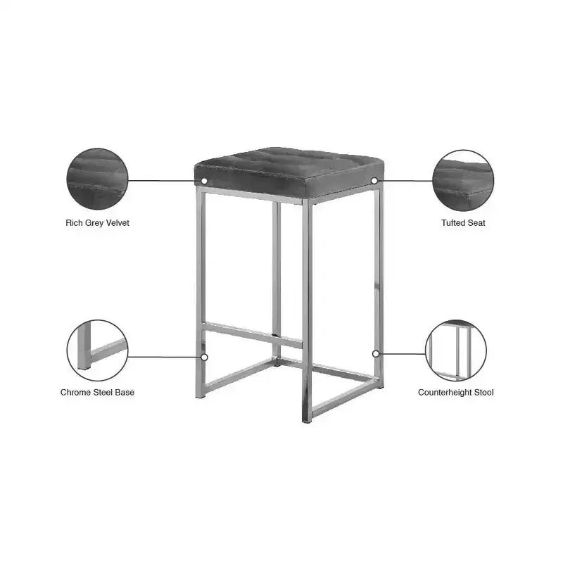 ,Nicola Grey Velvet Stool, Set of 2