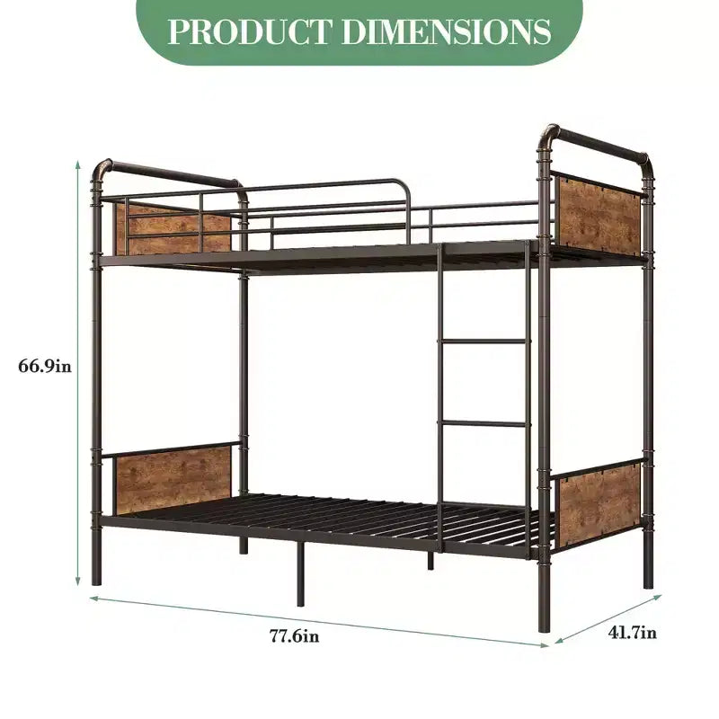Metal Bunk Bed Twin Over Twin, Heavy Duty Twin Size Metal Bunk Bed with Guardrail & Ladders, Convertible Twin Bunk Beds, No Box Spring Needed, Brown