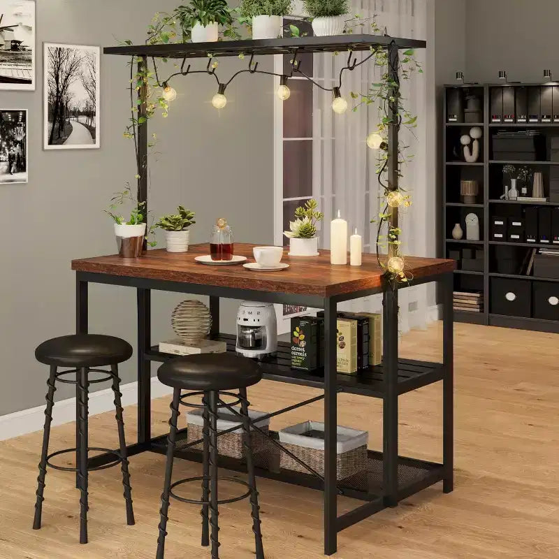 Kitchen Island with Storage, Bakers Rack, Island Table for Kitchen,3 Tier Microwave Stand Oven Shelf,Large Coffee Bar Table, Storage Shelf, 5 Hooks