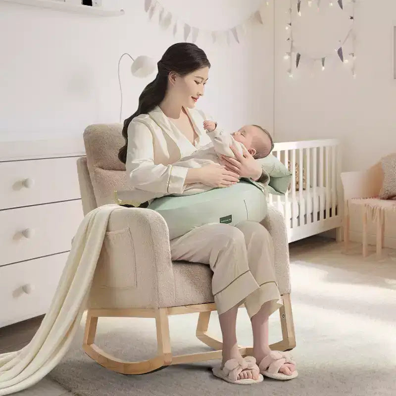 Rocking Chair, Glider Nursery Chair with High Back and Side Pocket, Rocking Accent Armchair with Rubber Wood Legs for Living Room/Bedroom/Nursery