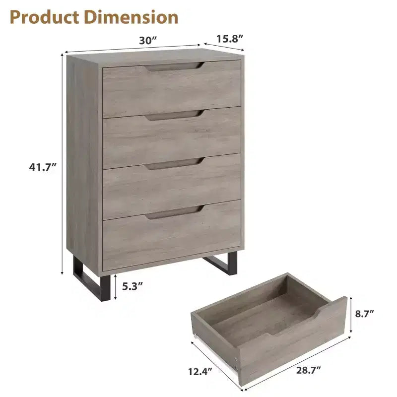 Tall 4-Drawer Dresser, Freestanding Vertical Storage Cabinet for Bedroom, Closet, Living Room, Hallway, or Entryway