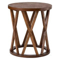 COZAYH Farmhouse End Table, Rustic Round Side Table with X-Motifs Legs, Wood Textured Top for Setting Drinks, Lamps, or Plants, Brown