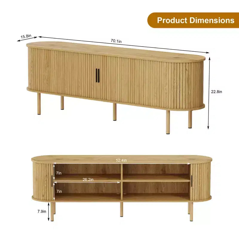 70.1 TV Stand, Modern TV Console Table with Storage Compartment and Sliding Door, Gaming Entertainment Center with Cabinet for Living Room, Bedroom