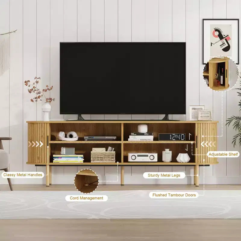 70.1 TV Stand, Modern TV Console Table with Storage Compartment and Sliding Door, Gaming Entertainment Center with Cabinet for Living Room, Bedroom