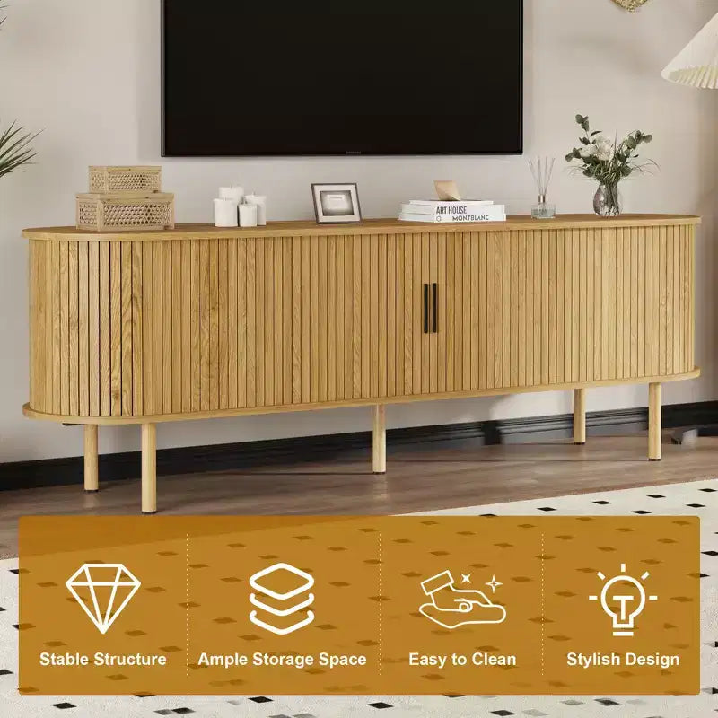 70.1 TV Stand, Modern TV Console Table with Storage Compartment and Sliding Door, Gaming Entertainment Center with Cabinet for Living Room, Bedroom