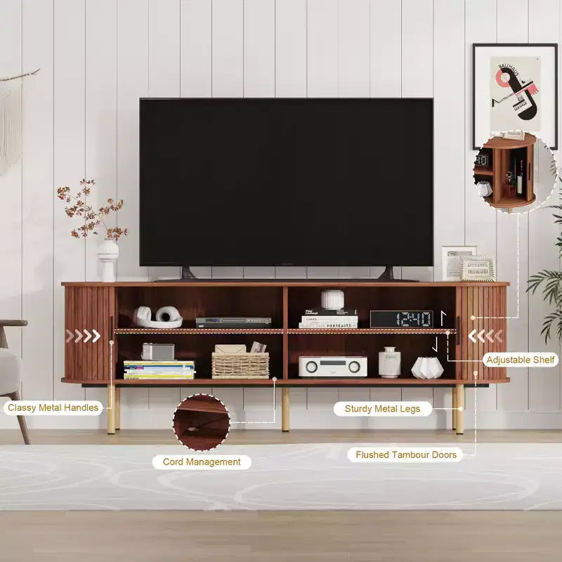 70.1 TV Stand, Modern TV Console Table with Storage Compartment and Sliding Door, Gaming Entertainment Center with Cabinet for Living Room, Bedroom