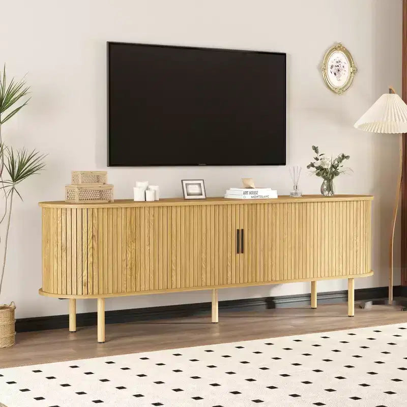70.1 TV Stand, Modern TV Console Table with Storage Compartment and Sliding Door, Gaming Entertainment Center with Cabinet for Living Room, Bedroom