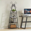 MAYEERTY 4 Tier Narrow Bookshelf with Windmills decorated Rustic Brown and Black