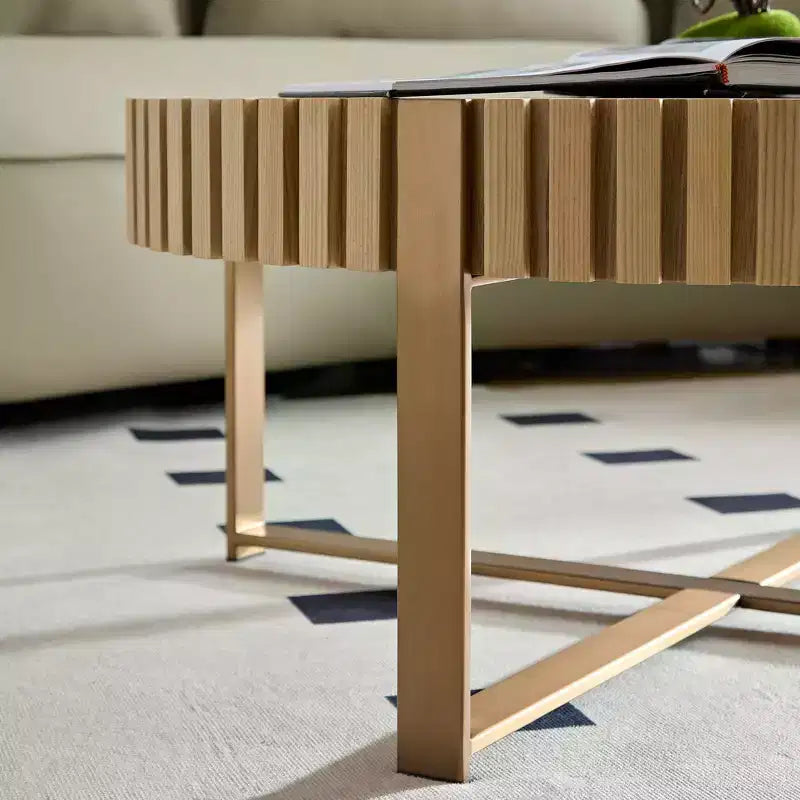 Modern Handcrafted Wooden Coffee Table, 31.5L with Sturdy Pedestal, Space-Saving Round Center Table for Small Living Room Office