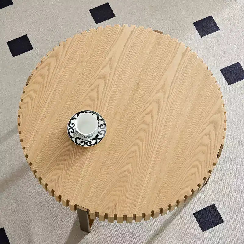 Modern Handcrafted Wooden Coffee Table, 31.5L with Sturdy Pedestal, Space-Saving Round Center Table for Small Living Room Office
