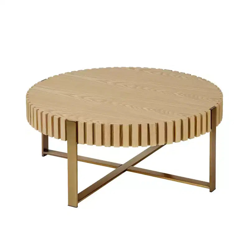 Modern Handcrafted Wooden Coffee Table, 31.5L with Sturdy Pedestal, Space-Saving Round Center Table for Small Living Room Office