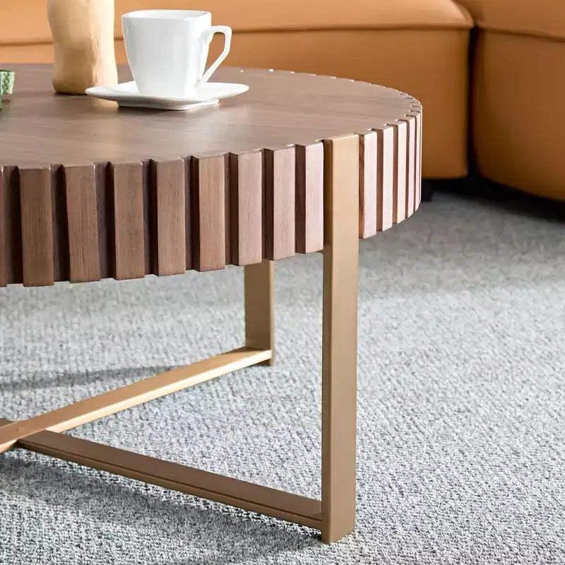 Modern Handcrafted Wooden Coffee Table, 31.5L with Sturdy Pedestal, Space-Saving Round Center Table for Small Living Room Office