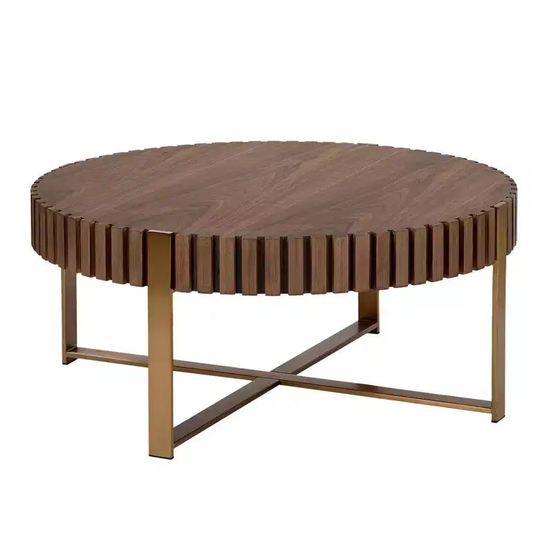Modern Handcrafted Wooden Coffee Table, 31.5L with Sturdy Pedestal, Space-Saving Round Center Table for Small Living Room Office