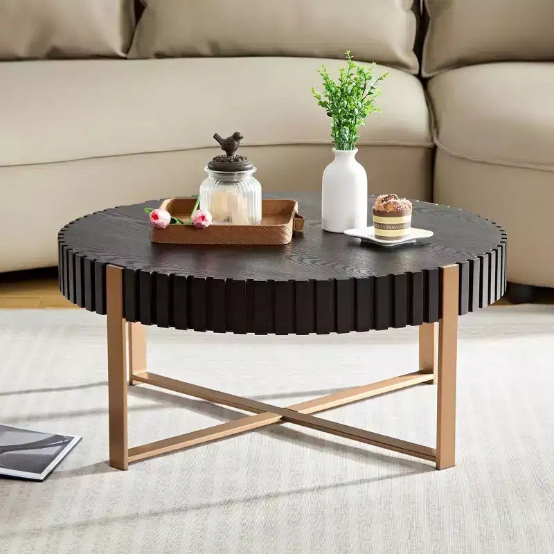 Modern Handcrafted Wooden Coffee Table, 31.5L with Sturdy Pedestal, Space-Saving Round Center Table for Small Living Room Office