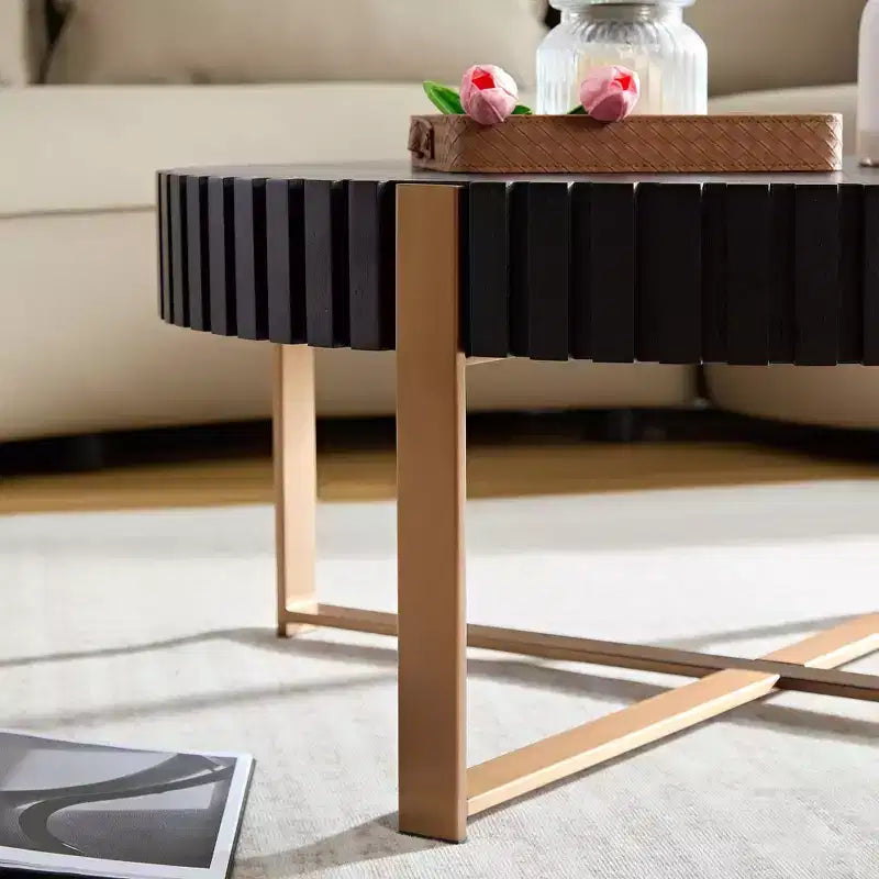 Modern Handcrafted Wooden Coffee Table, 31.5L with Sturdy Pedestal, Space-Saving Round Center Table for Small Living Room Office