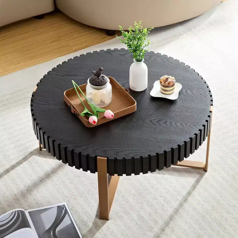Okak Modern Handcrafted Wooden Coffee Table, 31.5L with Sturdy Pedestal, Space-Saving Round Center Table for Small Living Room Office