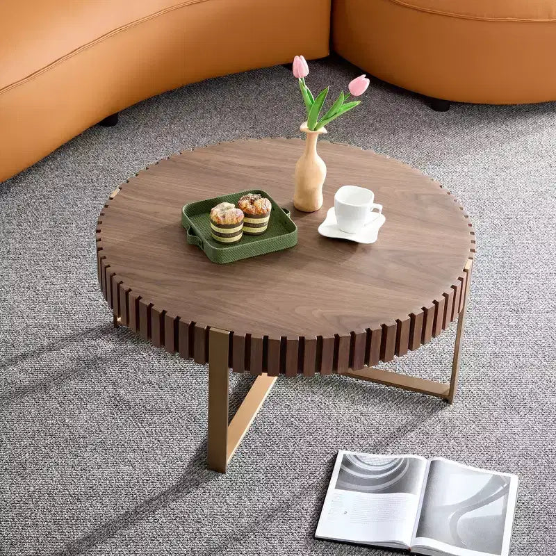 Modern Handcrafted Wooden Coffee Table, 31.5L with Sturdy Pedestal, Space-Saving Round Center Table for Small Living Room Office